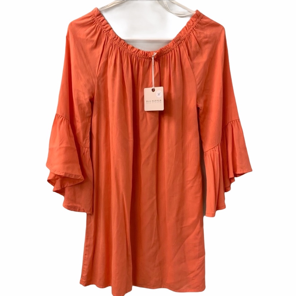 NWT Blu Pepper Off The Shoulder Coral Dress - Picture 2 of 6